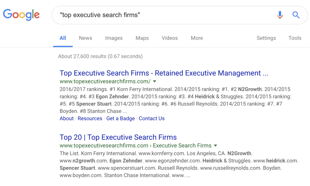 top executive search firm keywords search